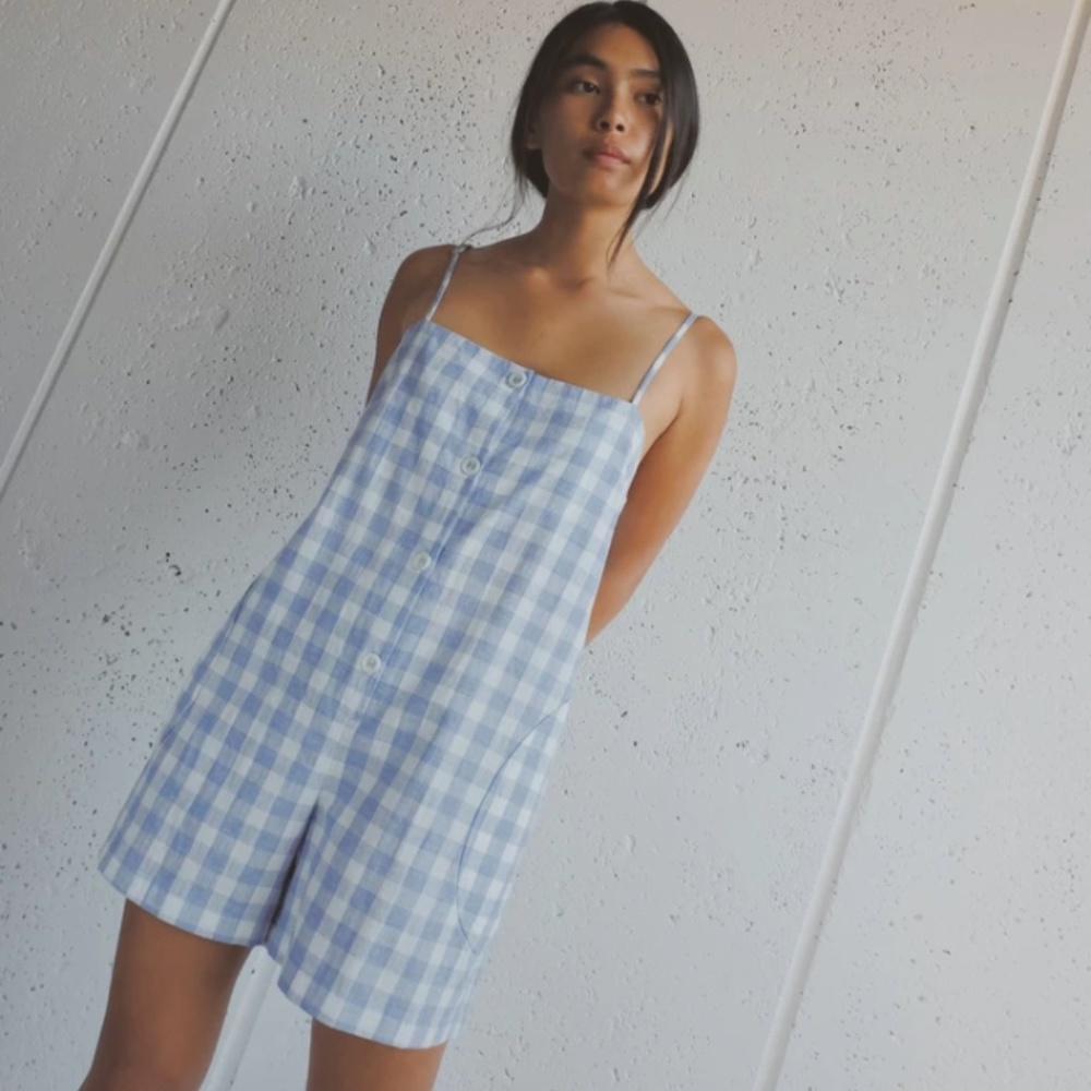 New Selva Negra La Flor Romper in Blue Gingham